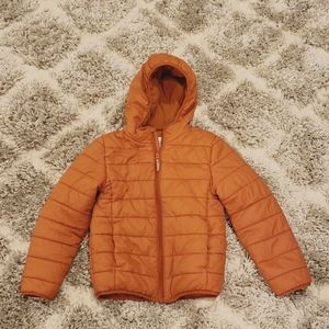 Burnt orange hooded puffer jacket